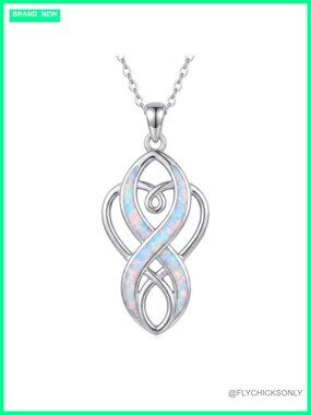 Opal Celtic Knot Necklace White Gold Plated Pendant Irish Jewelry Gift